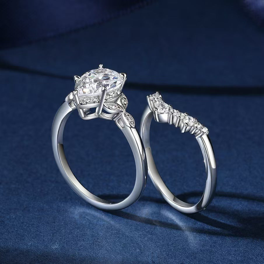 Simple Silver Classic Water Drop Big Diamond Zircon Ring