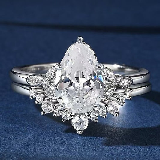 Simple Silver Classic Water Drop Big Diamond Zircon Ring