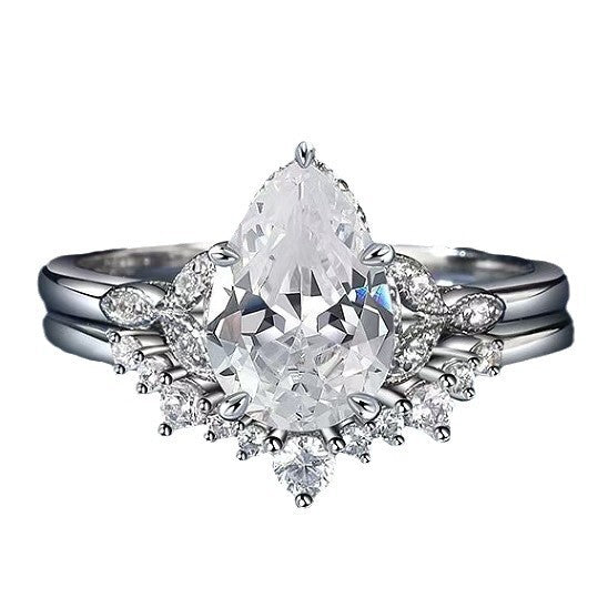 Simple Silver Classic Water Drop Big Diamond Zircon Ring